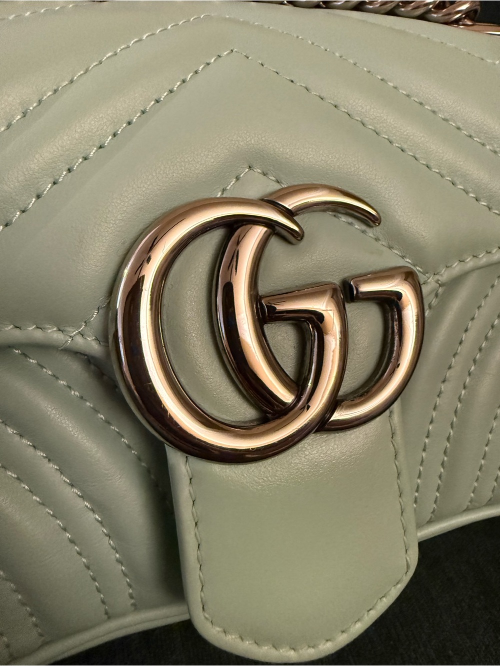 GG Marmont Mini 446744 Mint Green Leather Silver Hardware Shoulder Bag - Picture 3 of 11